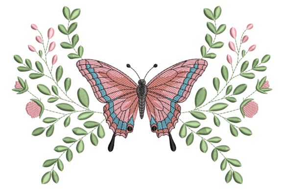 Butterfly with Floral Embroidery Design