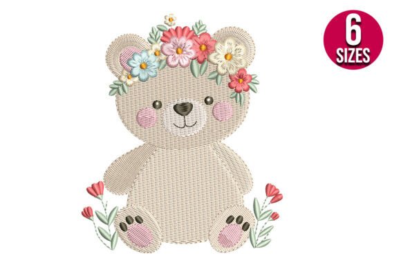 Floral Baby Teddy Bear Embroidery