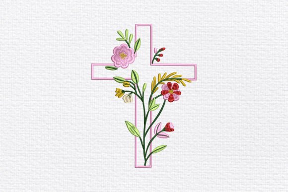Floral Faith Cross Embroidery Design