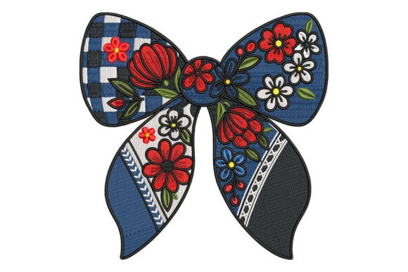 Floral Folk Bow Embroidery Design