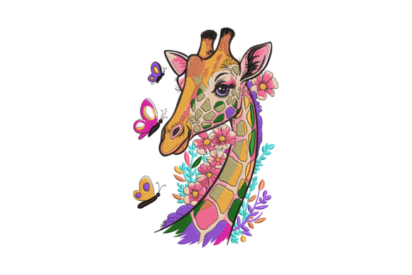 Floral Giraffe Embroidery Design
