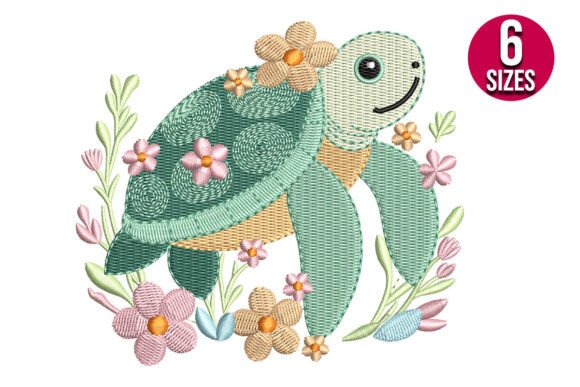 Floral Sea Turtle Embroidery
