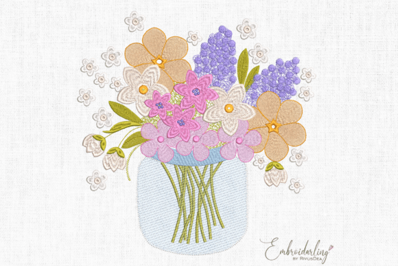 Flower Bouquet in Vase Embroidery Design